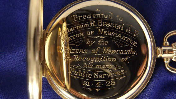 Newcastle Mayor Fob Watch Presented to Alderman R. Gibson